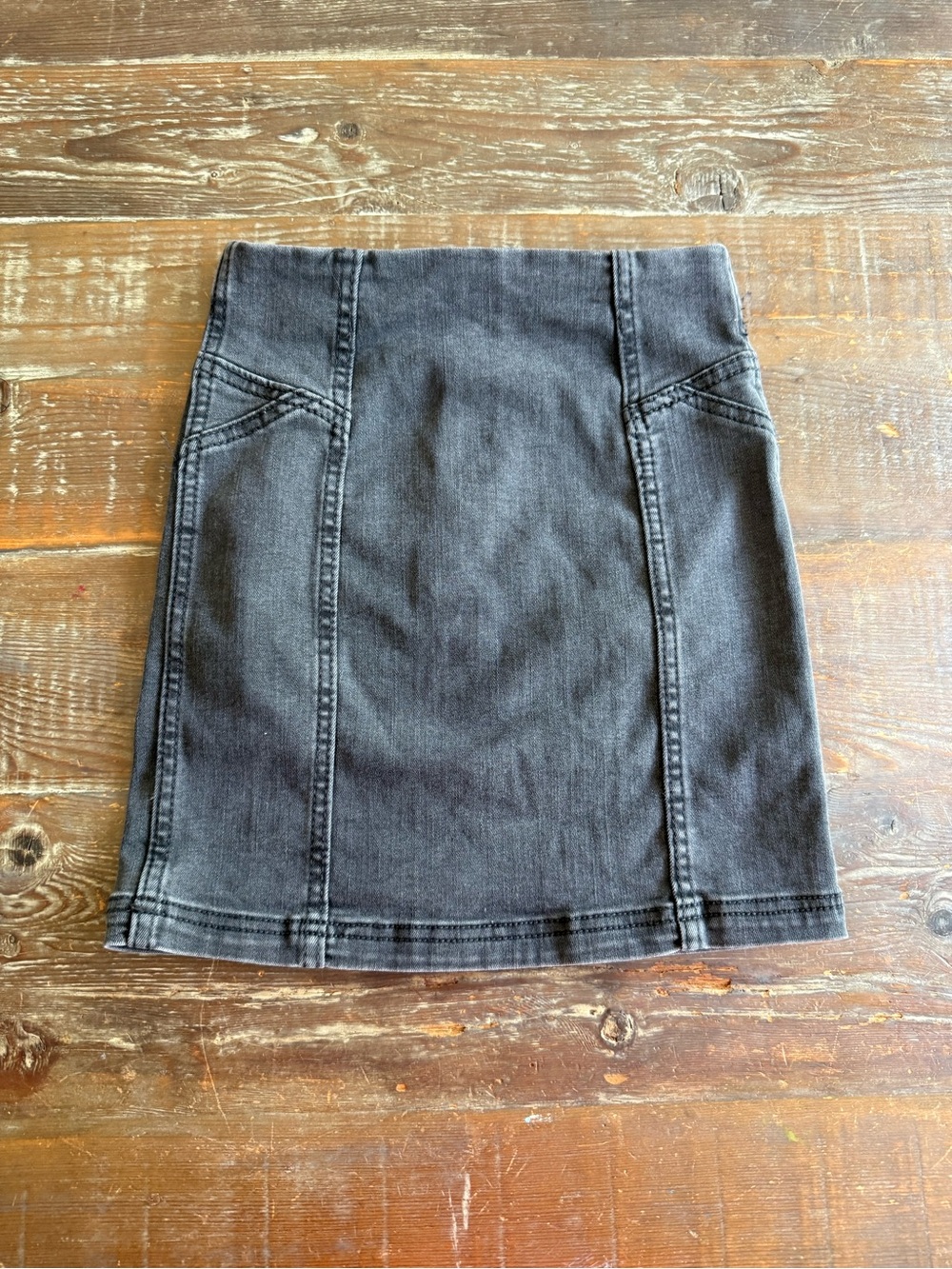 art class Black Denim Mini Skirt with Panel Stitching